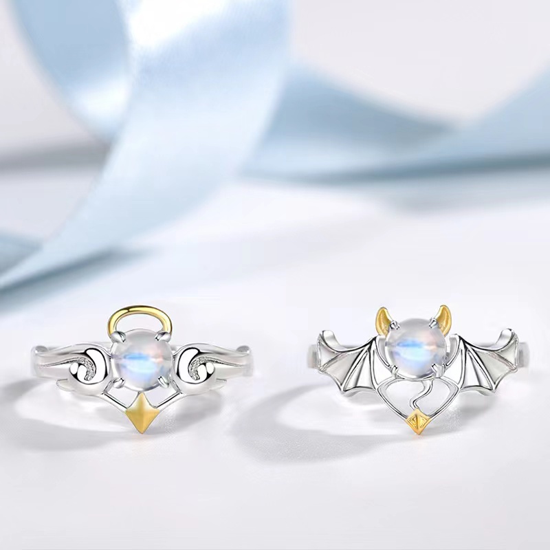 Nhẫn Thời Trang Cặp Đôi Hình Quỷ Và Thiên Thần Niche Có Thể Điều Chỉnh Kích Cỡ