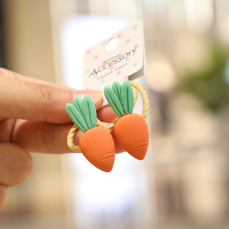 Set 2 Dây Cột Tóc Hình Trái Cây Dễ Thương Cho Bé Gái