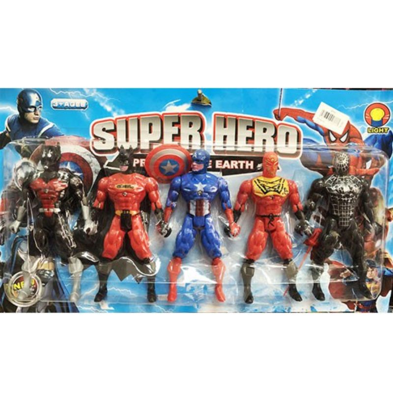 Vỉ đồ chơi 12 siêu nhân- có đèn chiếu siêu anh hùng Avengers, Spider man, Iron Man, Captain American.