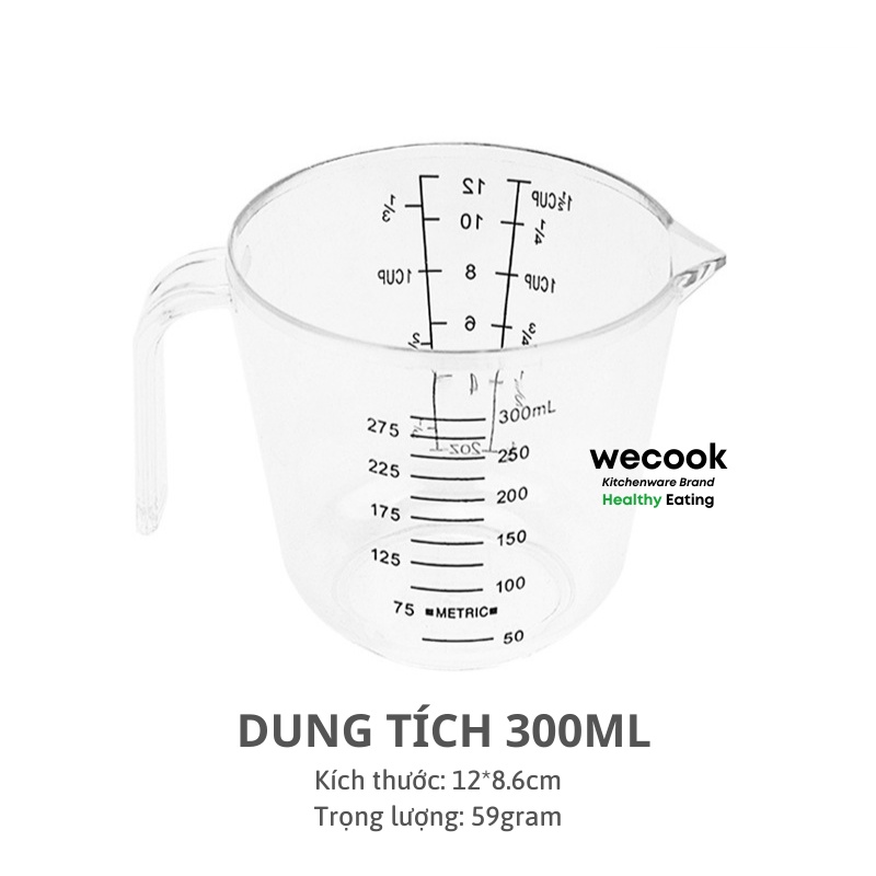 Cốc ly đong định lượng dung tích 150/300ml WECOOK - Dụng cụ đo lường trong suốt có tay cầm tiện dụng
