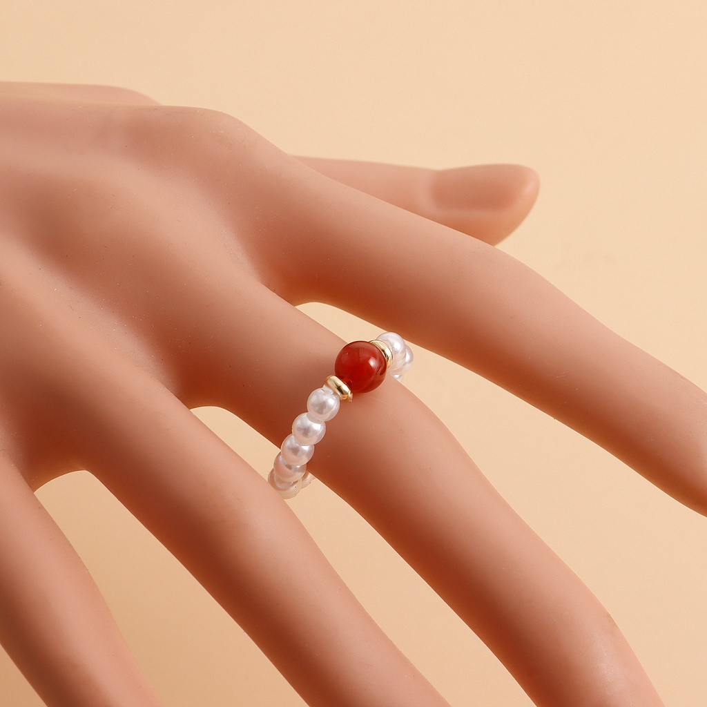 Nhẫn Đính Ngọc Trai Nhân Tạo Nhiều Màu Phong Cách Bohemian