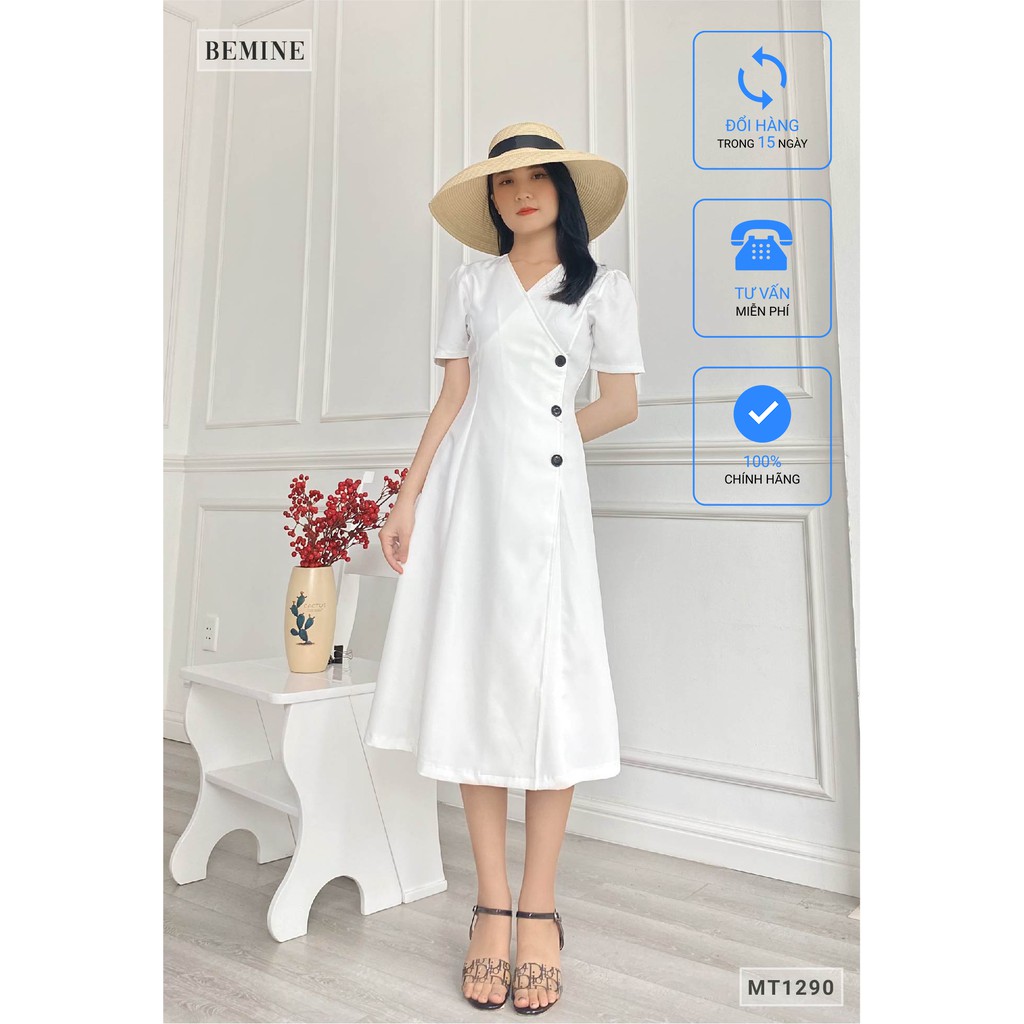 [Mã WABRWA15 giảm 15% đơn 300K] Đầm xòe tà chéo đính nút BEMINE MT1290TRANG
