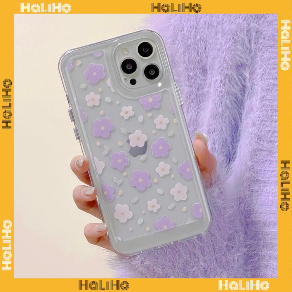iPhone Case Clear Case Soft Thick TPU Shockproof HD Super Transparent Protection Camera Plating Button Purple Flower For iPhone 13 Pro Max iPhone 12 Pro Max iPhone 11 iPhone 7Plus