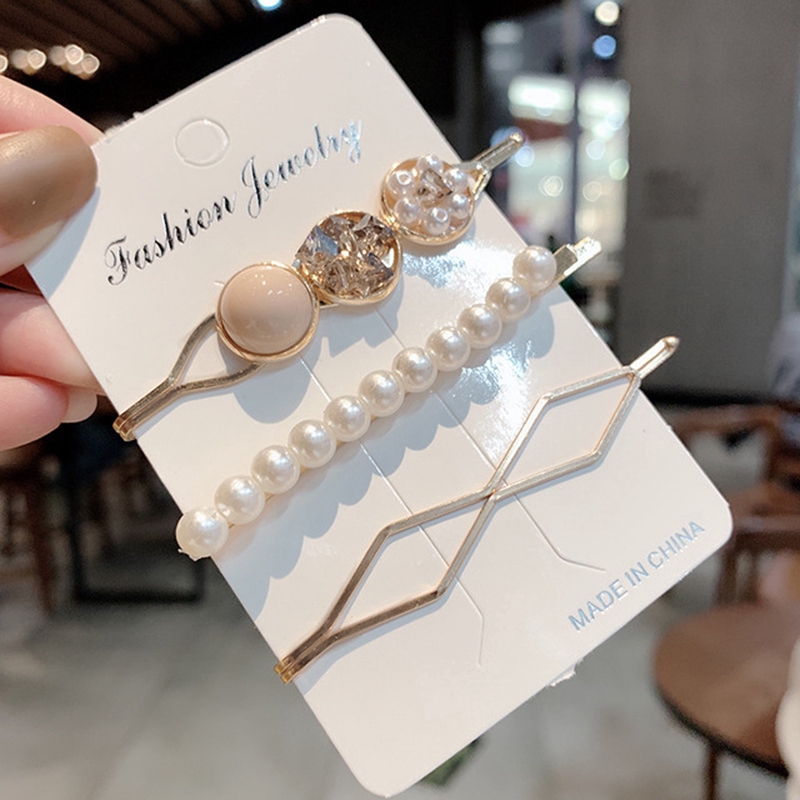 Set 3 kẹp tóc kim loại đính ngọc trai giả thời trang dành cho nữ