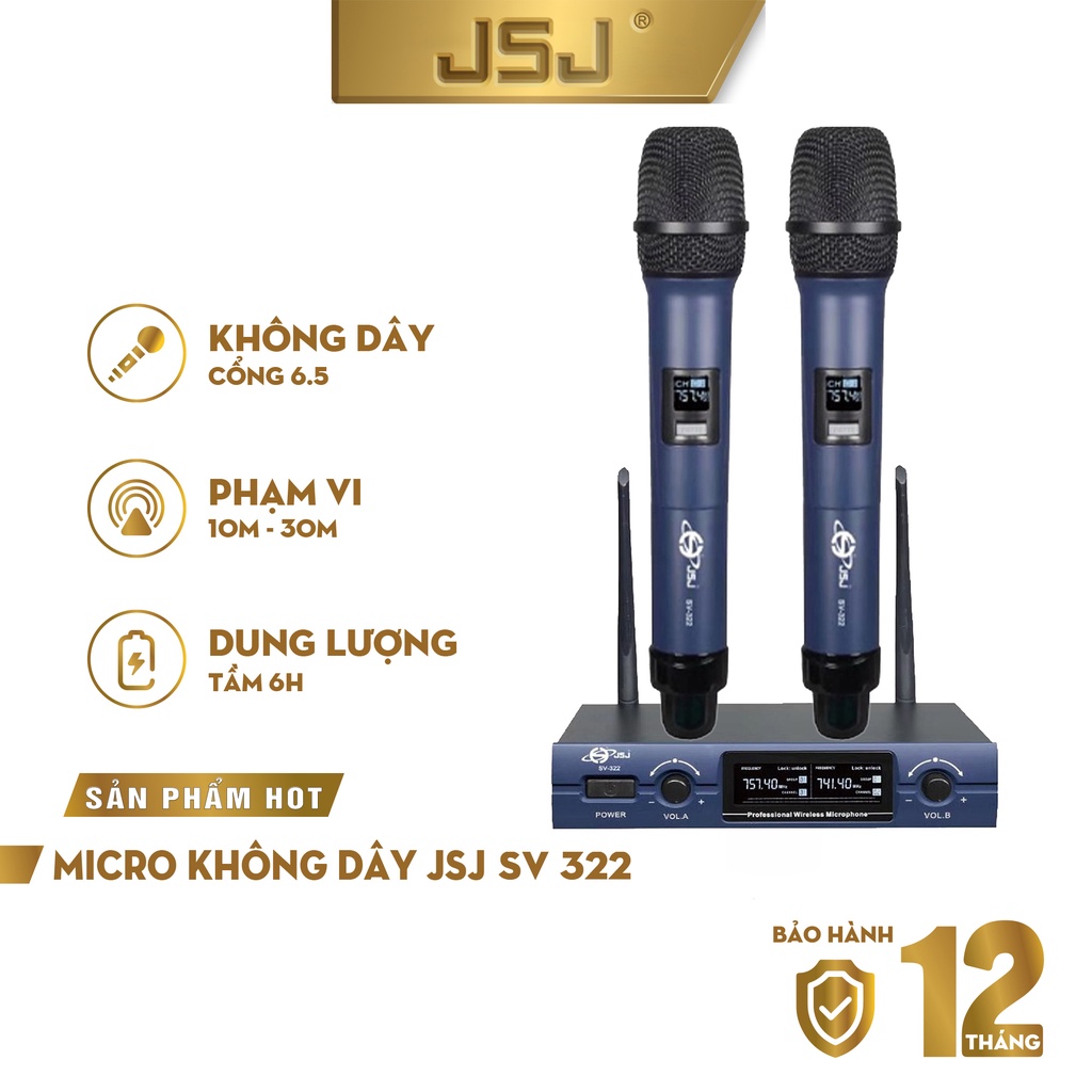 Micro karaoke không dây cao cấp JSJ SV322 tích hợp màn hình led chuyên nghiệp có đầu thu sóng giảm nhiễu