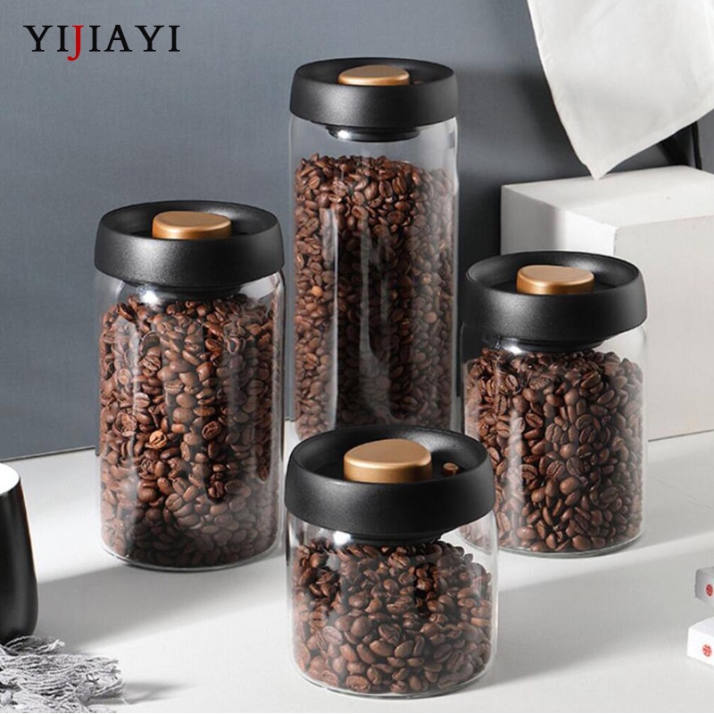 YIJIAYI Hộp Đựng Trà/Cà Phê Bằng Kính Chân Không Có Nắp Đậy Tiện Dụng