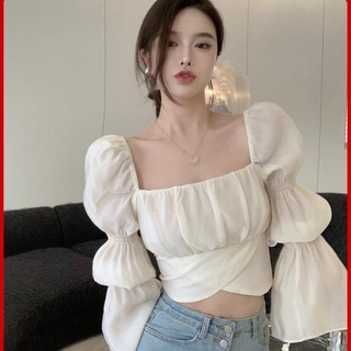 Áo croptop cổ vuông nhún tay nơ lưng a5236 mẫu mới