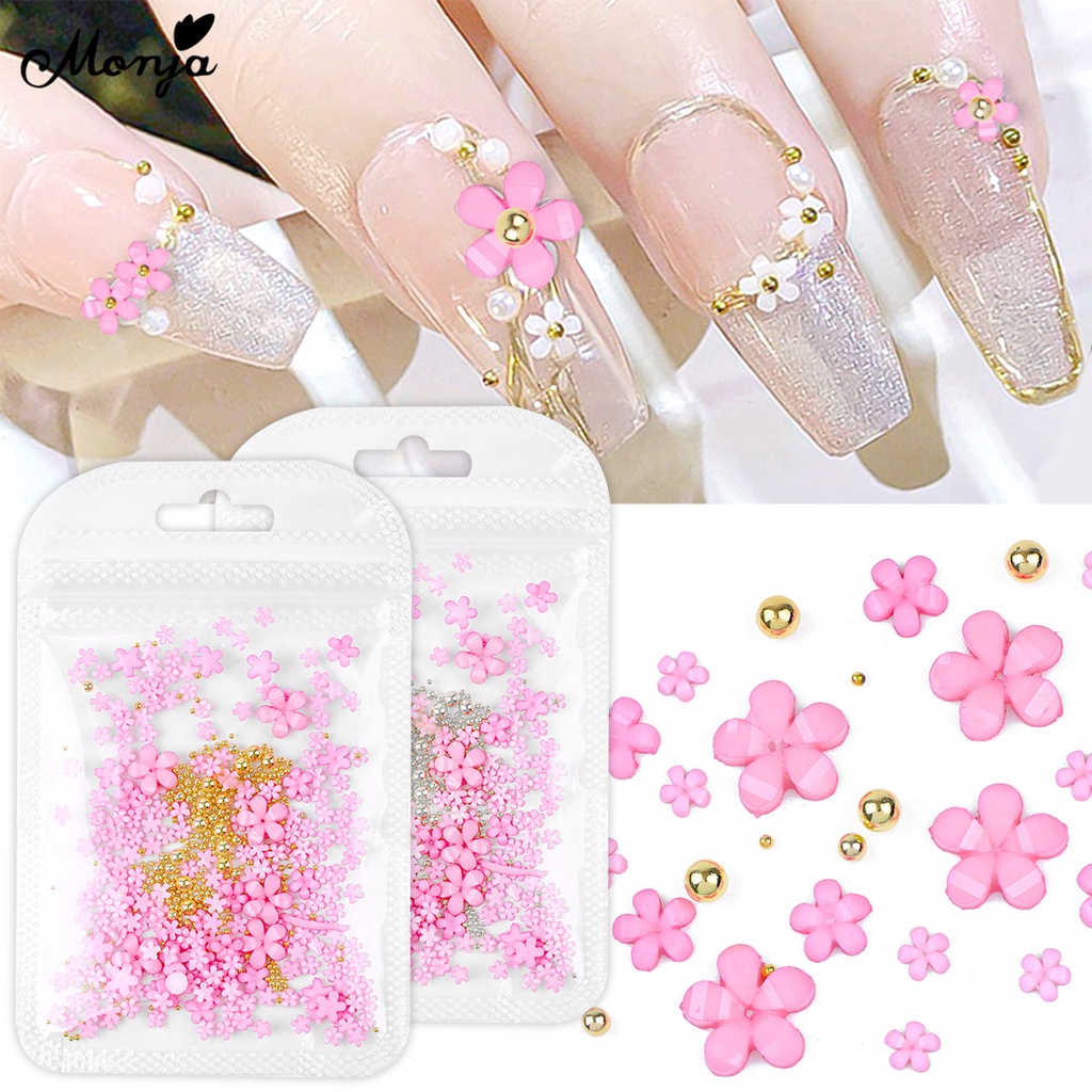 1 Túi Hạt Cườm Hình Hoa Hồng Vàng Hồng 3D Bằng Nhựa Acrylic Trang Trí Móng Tay DIY