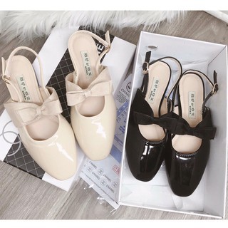 Giày Bệt Búp Bê Nơ Da Bóng Tiểu Thư kèm hình thật và video Mã B9