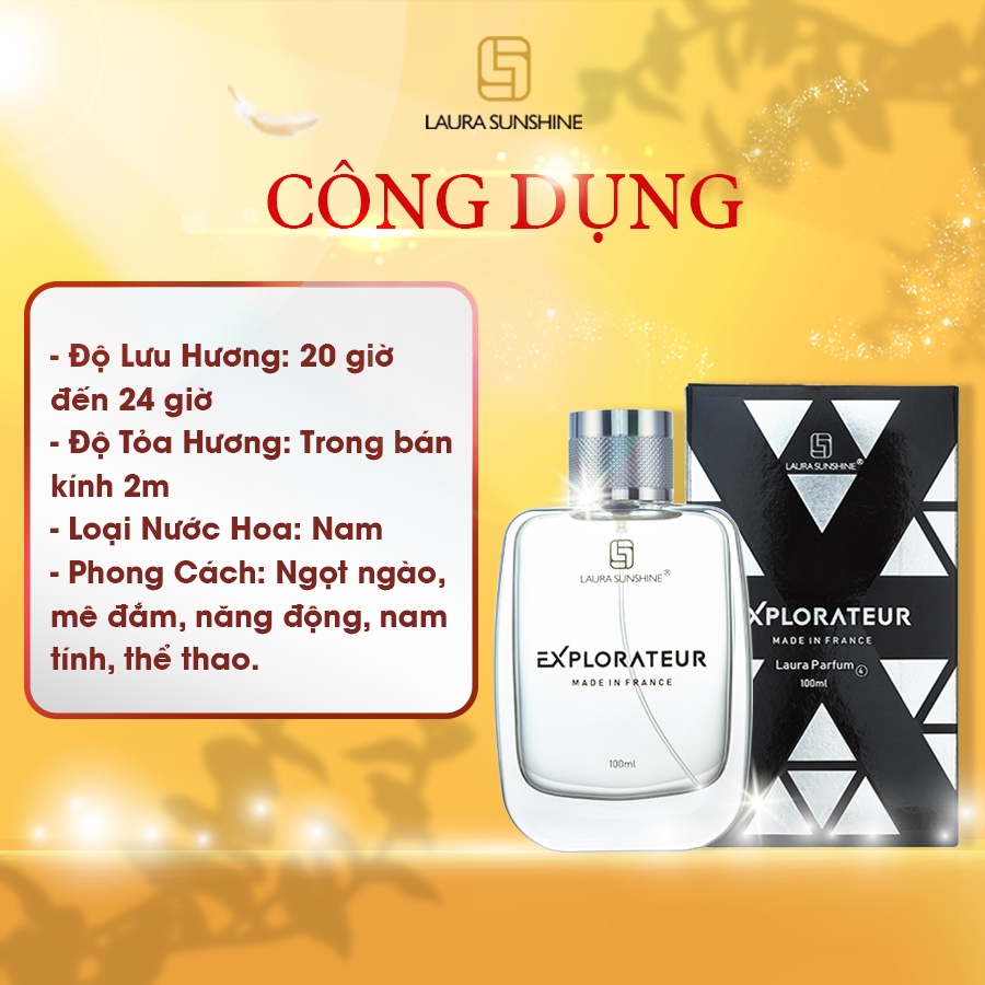 Nước Hoa Laura Paris Sunshine Nhật Kim Anh cho Nam Explorateur Laura Paris No4 100ml