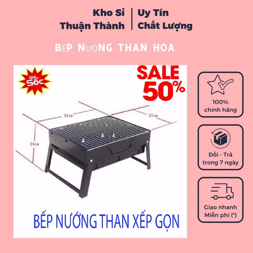 Bếp nướng than hoa không khói ngoài trời (32*26*Cao21cm; Cho 2-4 người) có thể gấp gọn xách tay (khosithuanthanh)