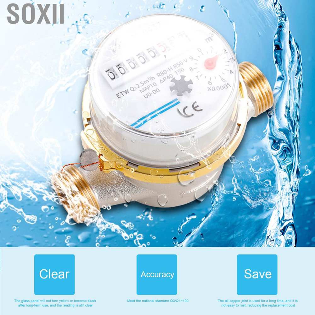 Soxii TS-S3003E BSPT 1/2 Cold Water Meter Home Mechanical Flow 2.5m³/H