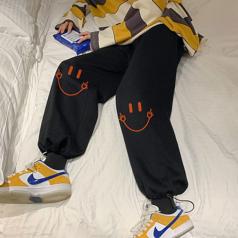 Quần dài dáng rộng in hình mặt cười đơn giản thời trang size M-8XL cho nam