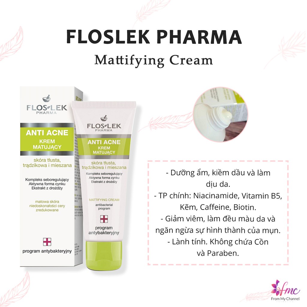 Kem kiểm soát dầu và điều tiết nhờn Floslek Anti Acne Mattifying Cream 50ml