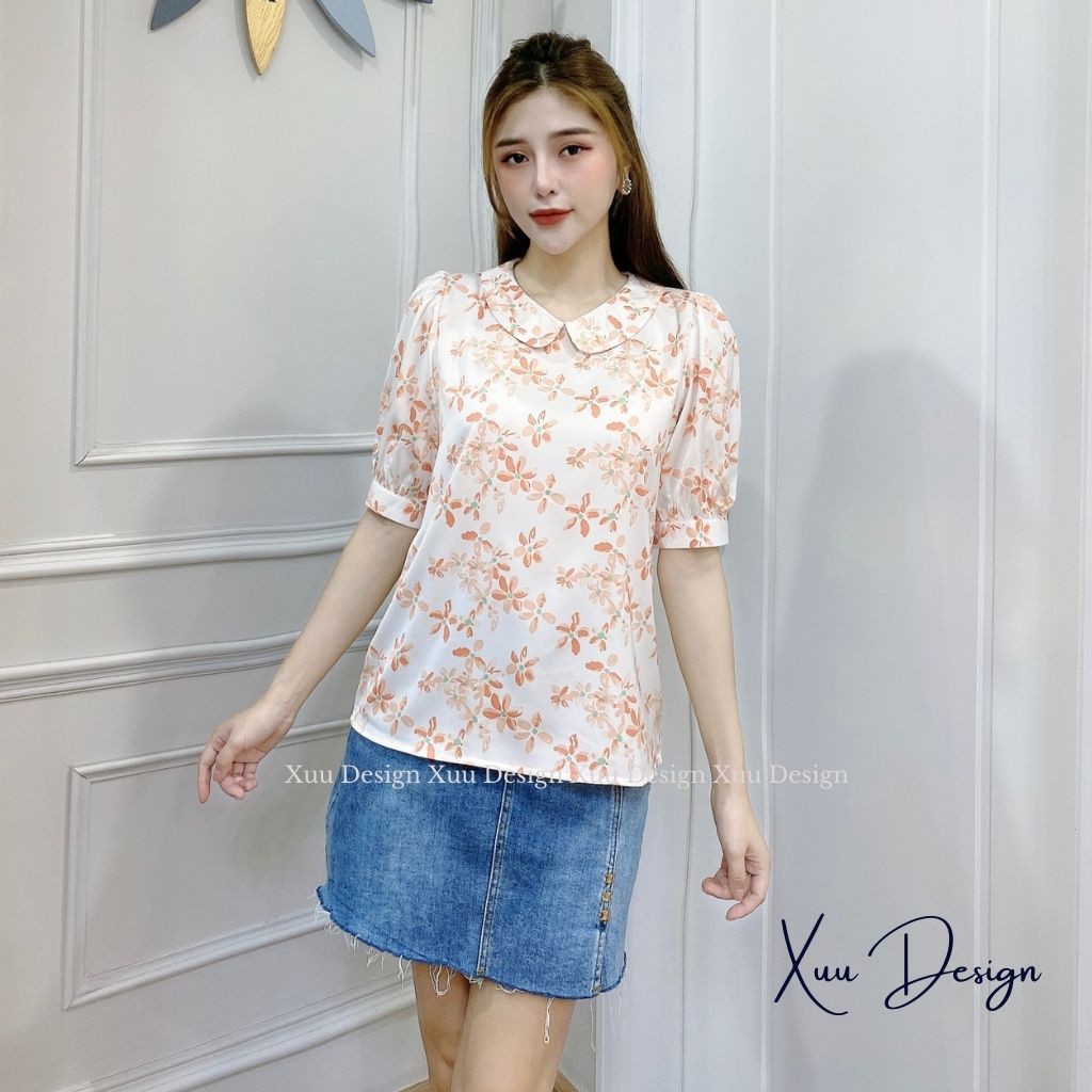 Áo sơ mi nữ Xuu Design Áo kiểu nữ hoa nhí tay lỡ thời trang màu tươi sáng trẻ trung phong cách công sở - Xu14