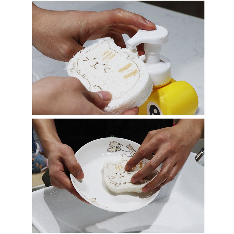 Set 5 Miếng Xốp Cotton Nén Chống Dính Dầu Đa Năng Họa Tiết Hoạt Hình Cho Nhà Bếp