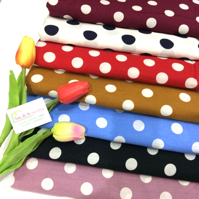 V219🌈 VẢI TWILL HOẠ TIẾT CHẤM BI MAY ĐỒ CHO DOLL, OBITSU, DIY, HANDMADE, QUILTING, SCRUNCHIES..