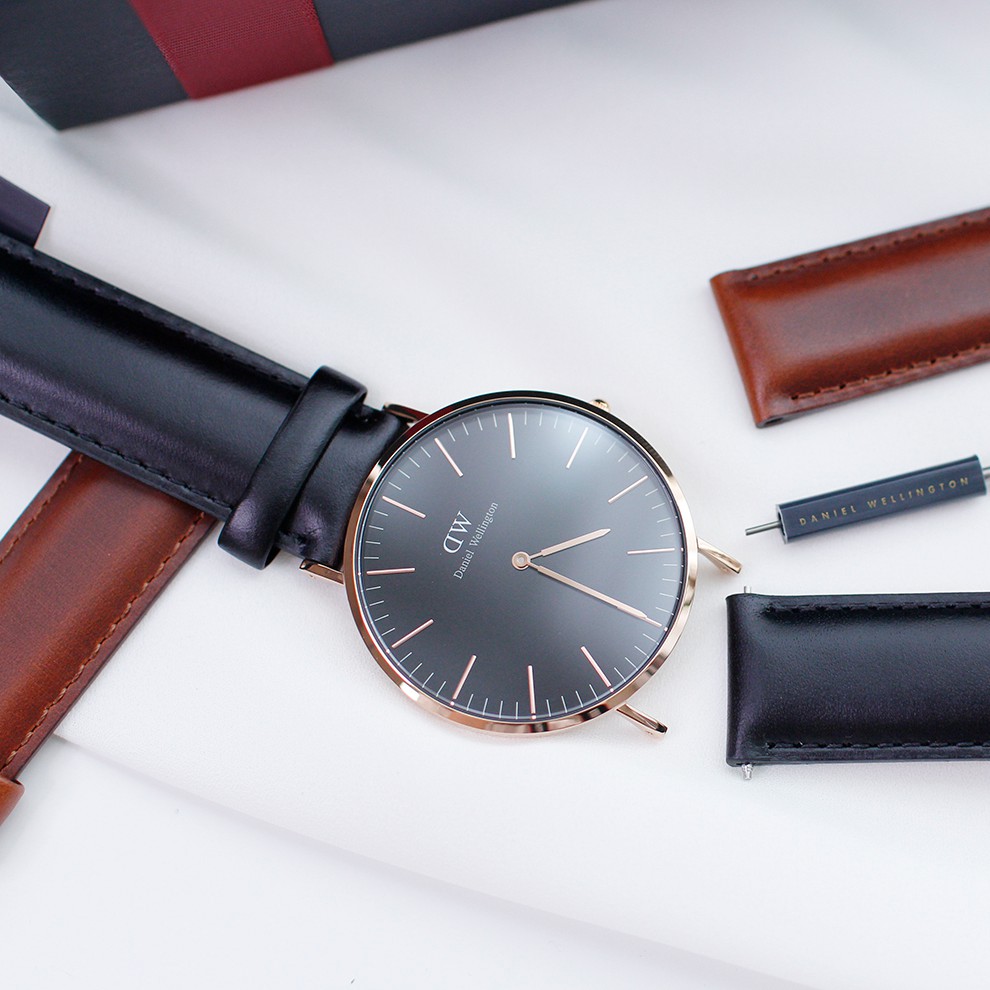 [𝐆𝐈𝐅𝐓 𝐒𝐄𝐓]Đồng Hồ Nam Nữ Daniel Wellington Classic Sheffield Rose Gold Black + Dây Da DW ST Mawes Chính Hãng - Ot