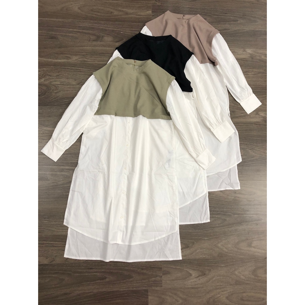 Áo đầm sơ mi dáng dài tay xẻ tà phối vest Azul by Moussy 250ESZ30-370C