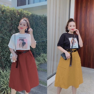 Set Áo croptop mix Chân váy dài