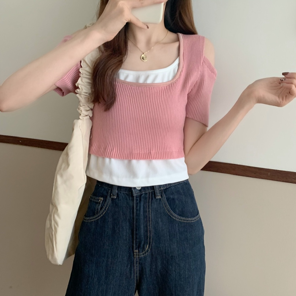 Áo Thun Tay Ngắn Giả Hai Lớp Phong Cách Thời Trang Mới Mùa Hè 2022