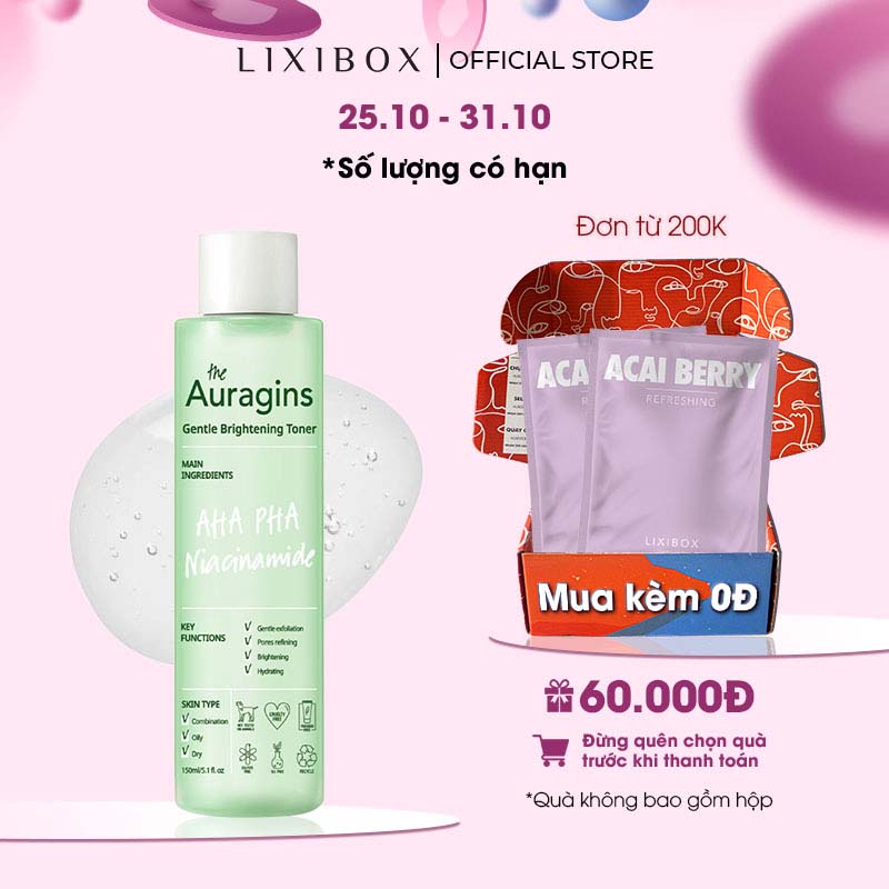 Nước hoa hồng sáng da, ngừa mụn AHA PHA The Auragins Gentle Brightening Toner 150ml