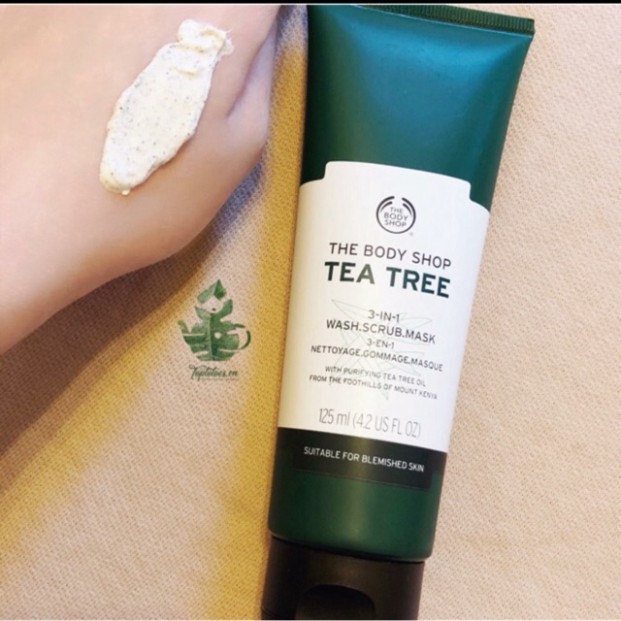 SALE SẬP SÀN Sữa rửa mặt kiêm mặt nạ và tẩy tế bào chết The Body Shop Tea Tree 3 In 1 Wash Scrub Mask làm sạch sâu, deto