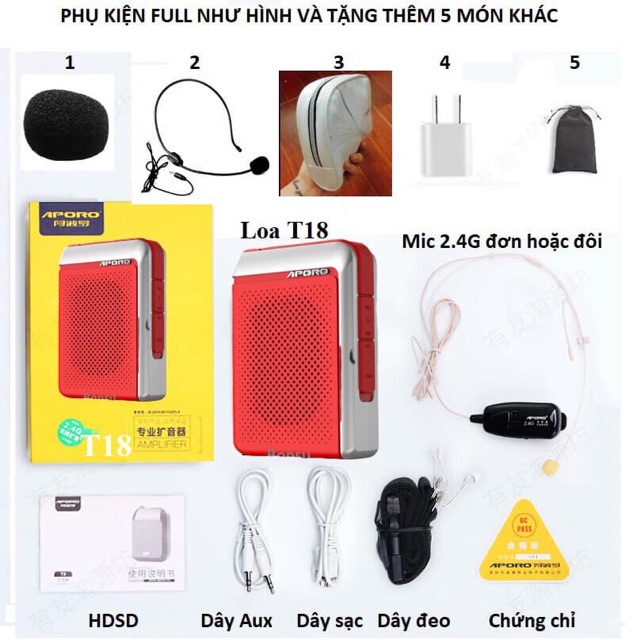 - Loa trợ giảng Aporo T18 phiên bản mic hạt gạo cao cấp