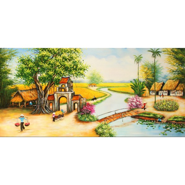 tranh đính đá tự làm- tranh phong cảnh quê hương
