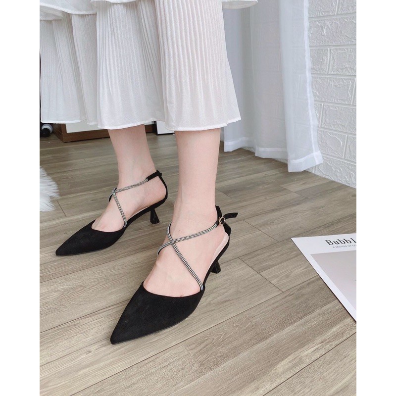 Giày Qbel quai cô dây chéo cườm