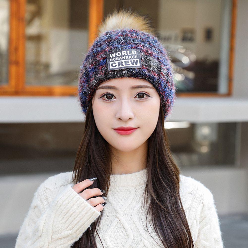 Mũ Beanie Dệt Kim Màu Trơn Co Giãn Thoải Mái Giữ Ấm Cho Nữ