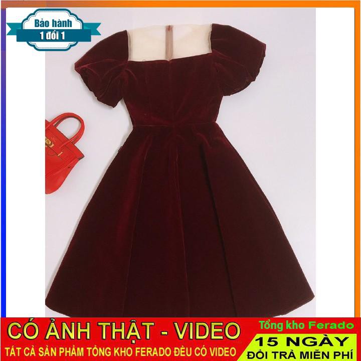 [ xả kho ] MiD Đầm nhung Hàn V1262 có miếng lưới cổ Mie Design kèm ảnh thật