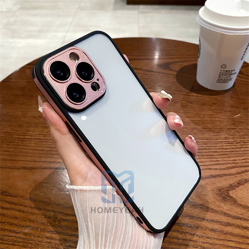 Ốp Điện Thoại Cứng Trong Suốt Viền Kim Loại Bảo Vệ Camera Cho iPhone 14 13 12 Pro Max ip14