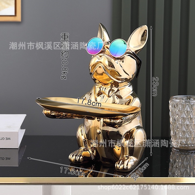 Khay Đựng Chìa Khóa Mạ Gốm Hình Chó bưng khay đựng đồ trang trí nhà cửa cực ngầu