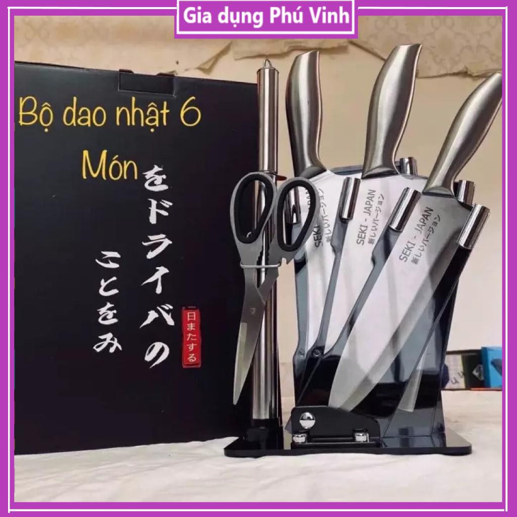 Bộ dao Nhật 6 món kèm Khay đựng, Dao đúc nguyên khối, bền đẹp