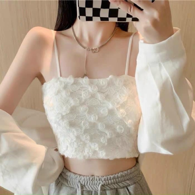 Áo Bra Nữ Ren Hoa Hồng Thêu Nổi 2 Dây Thun Lưng Co Giãn Hot Trend 586.