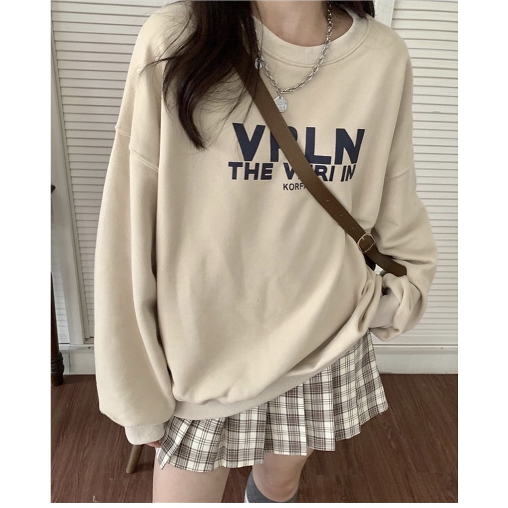 Set áo sweater nỉ chữ mix chân váy xoè caro có lót trong