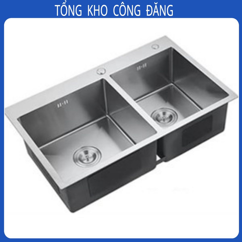 Chậu rửa bát Kèm Vòi chuẩn inox KOREA/JAPAN Đúc 2 hố cân (Tặng Kệ Để Đồ Đa Năng + Bộ ống xả)