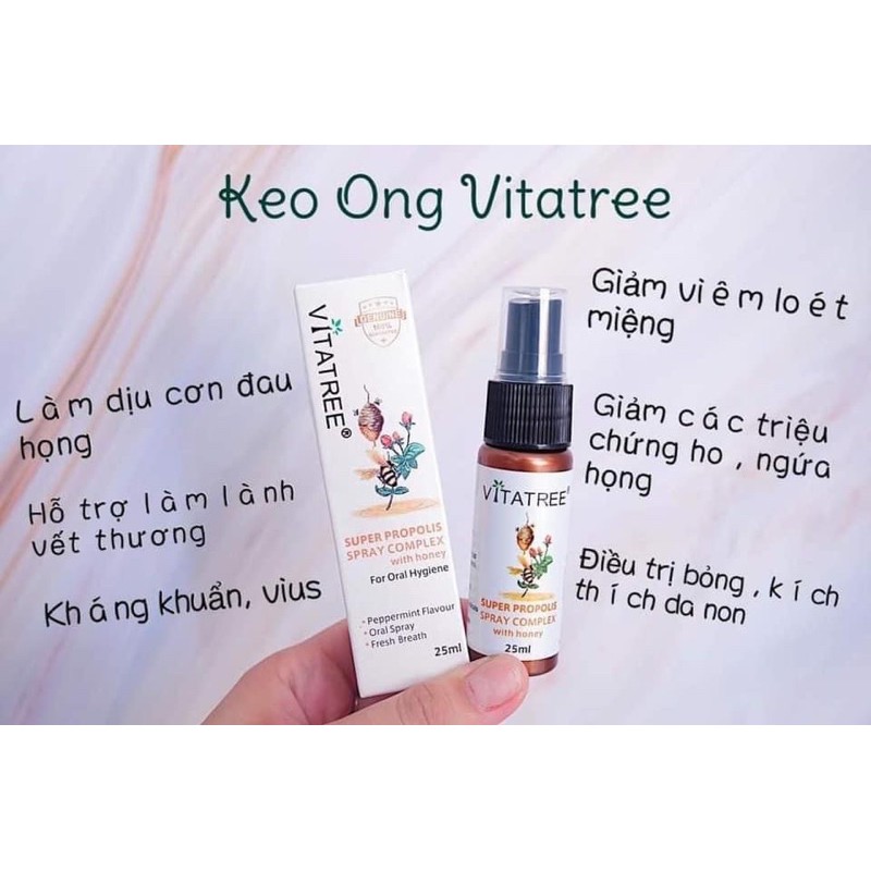 Xịt keo ong Vitatree Super Propolis Spray complex with Honey 25ml chăm sóc bé từ 24 tháng tuổi