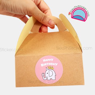 Set 24 Tem dán Happy Birthday hình voi con đáng yêu đường kính 3,8cm trang trí hộp quà, thiệp, túi quà, hộp bánh