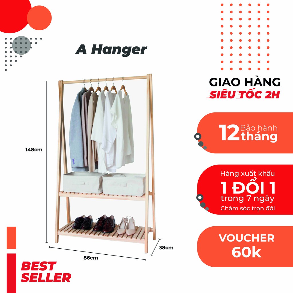 GIÁ TREO QUẦN ÁO CHỮ A HÀN QUỐC 2 TẦNG (MÀU GỖ) - A HANGER 2F - NỘI THẤT CĂN HỘ