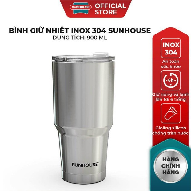Bình giữ nhiệt inox, Bình giữ nhiệt inox 304 sunhouse 450ml, 900ml chính hãng