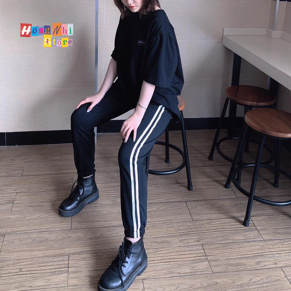 Quần Jogger Line Ulzzang Unisex Jogger Đen 2 Sọc Trắng Dáng Rộng - MM
