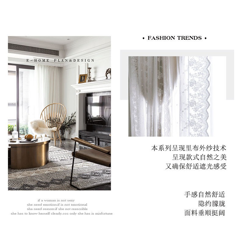 Rèm Cửa Vải Ren Thêu Họa Tiết Phong Cách Hàn Quốc Trang Trí Phòng Khách / Phòng Ngủ