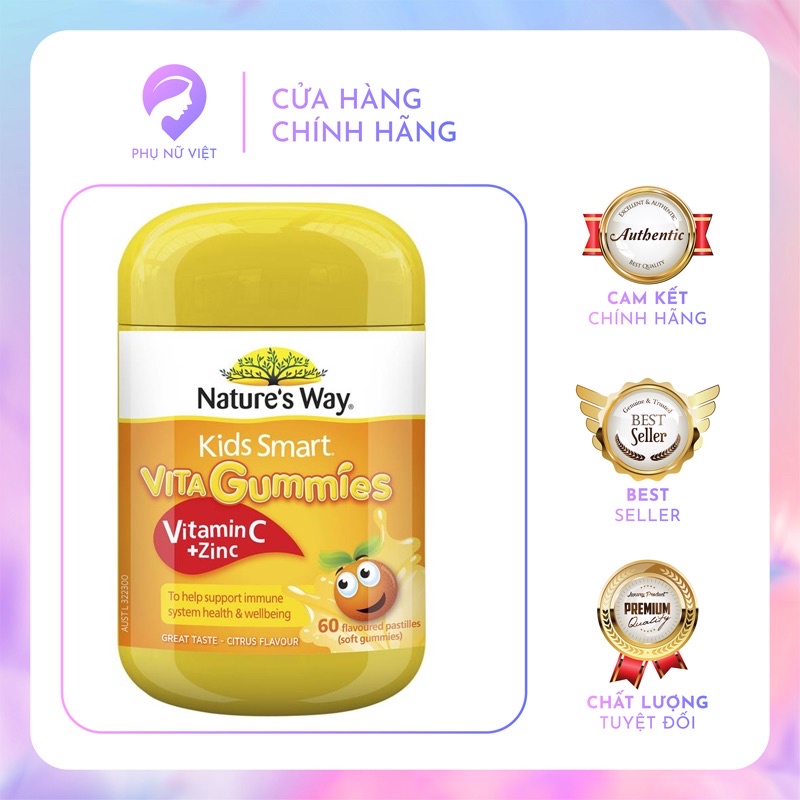 (Hàng chuẩn Úc) Vitamin Nature's Way Kids Smart VITA Gummies Vitamin C + Zinc