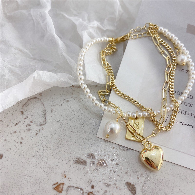 Retro multi - love bracelet Ins pearl pendant ornaments