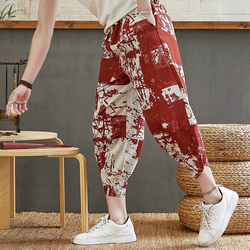 Quần Harem Cotton Lanh Ống Rộng Phong Cách Thời Trang Hàn Quốc Cho Nam Giới