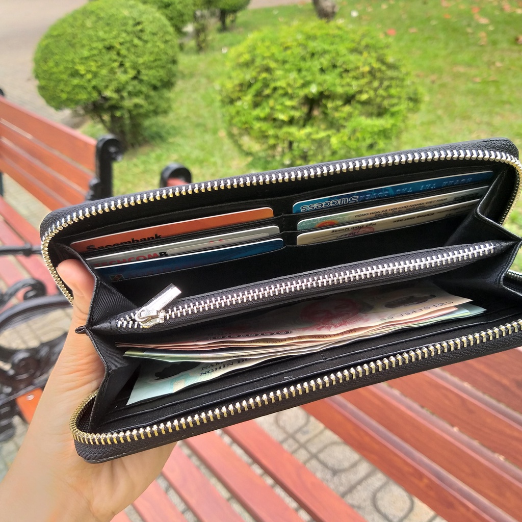 Bóp ví dài khóa kéo Owen dành cho nam, nữ da bò cao cấp nhập khẩu