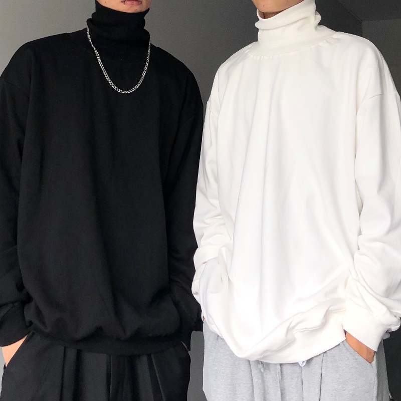 Áo Sweater Cổ Cao Tay Dài Màu Đen/Trắng Ấm Áp Phong Cách Hàn Quốc Thời Trang Cho Nam