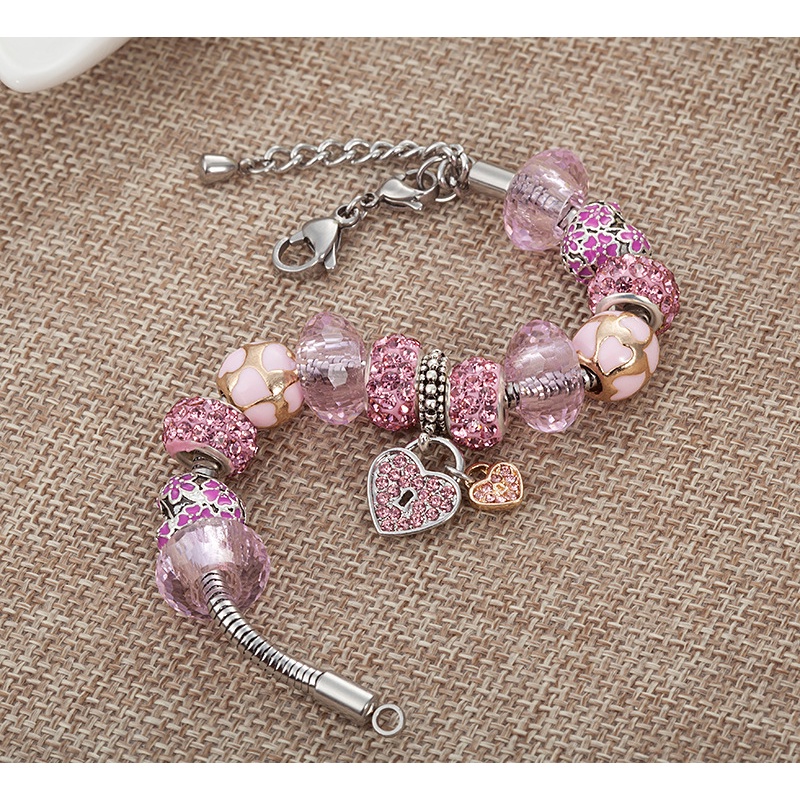 Vòng charm hồng vòng tay nữ phong cách châu Âu